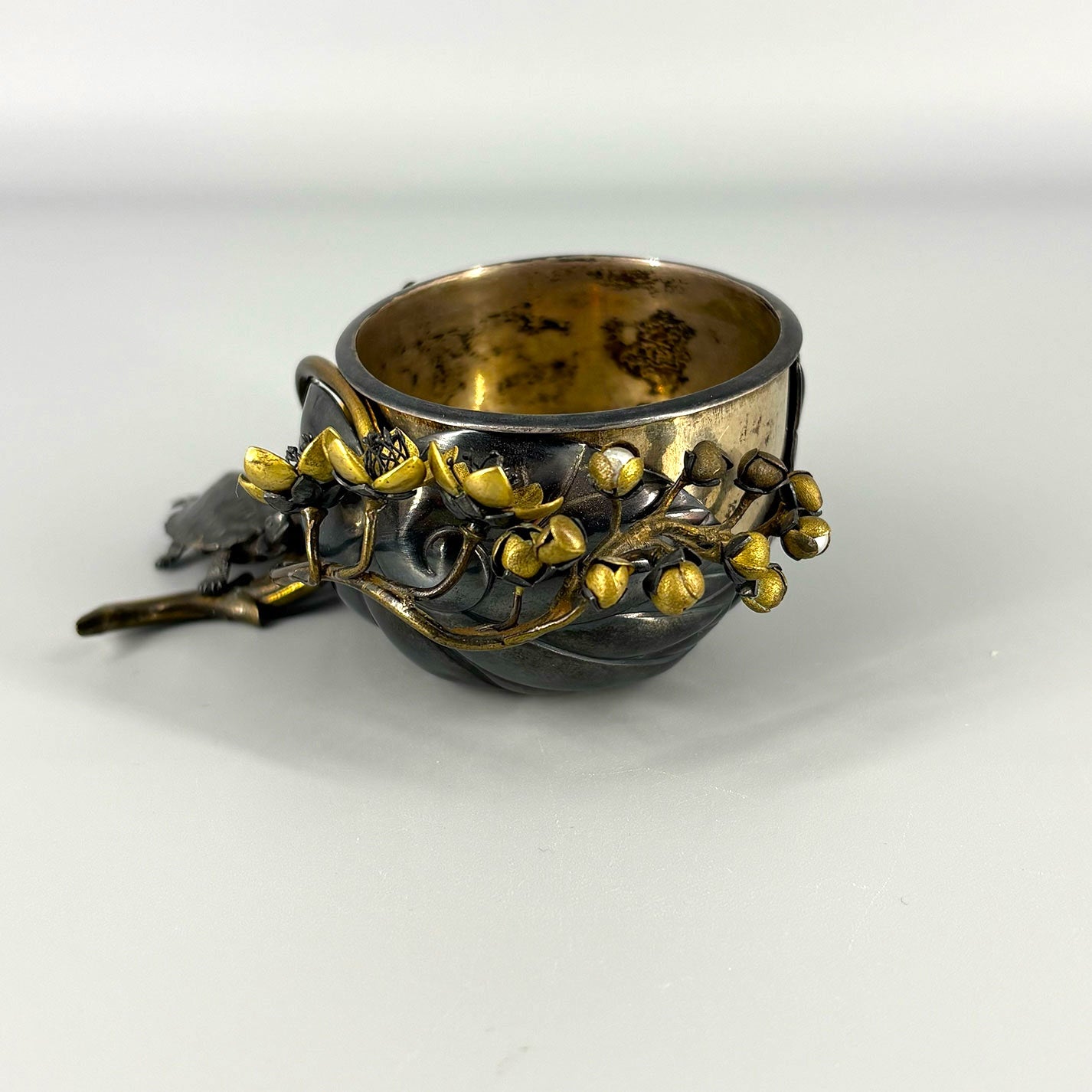 Silver Longevity Cup with Plum Blossoms
