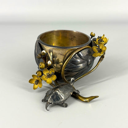 Silver Longevity Cup with Plum Blossoms