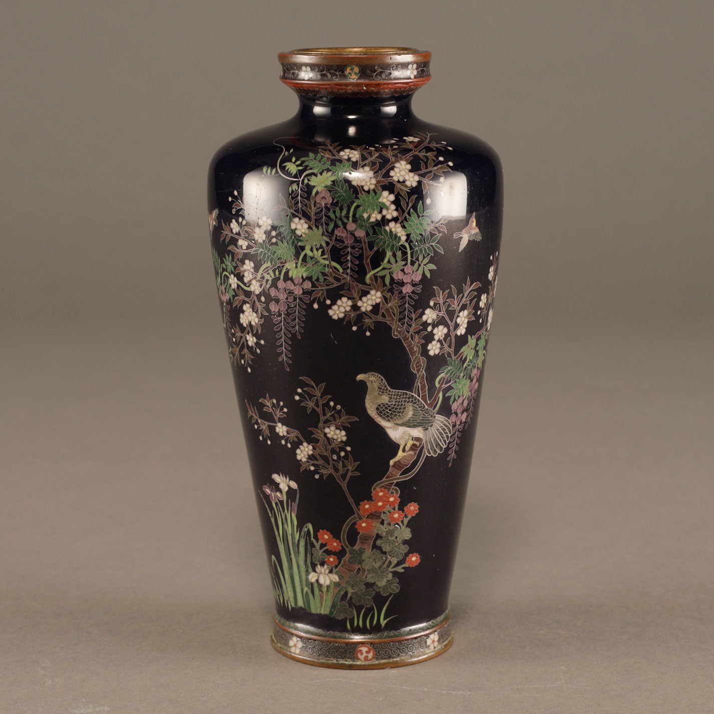 Cloisonne flower vase with bird and flower pattern