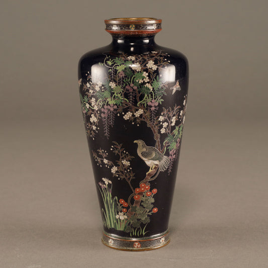 Cloisonne flower vase with bird and flower pattern