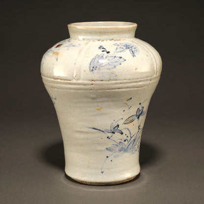 李朝青花辰砂草花文壷 [N0093]