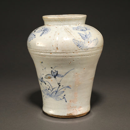 李朝青花辰砂草花文壷 [N0093]
