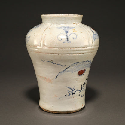 李朝青花辰砂草花文壷 [N0093]