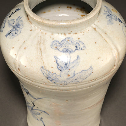 李朝青花辰砂草花文壷 [N0093]