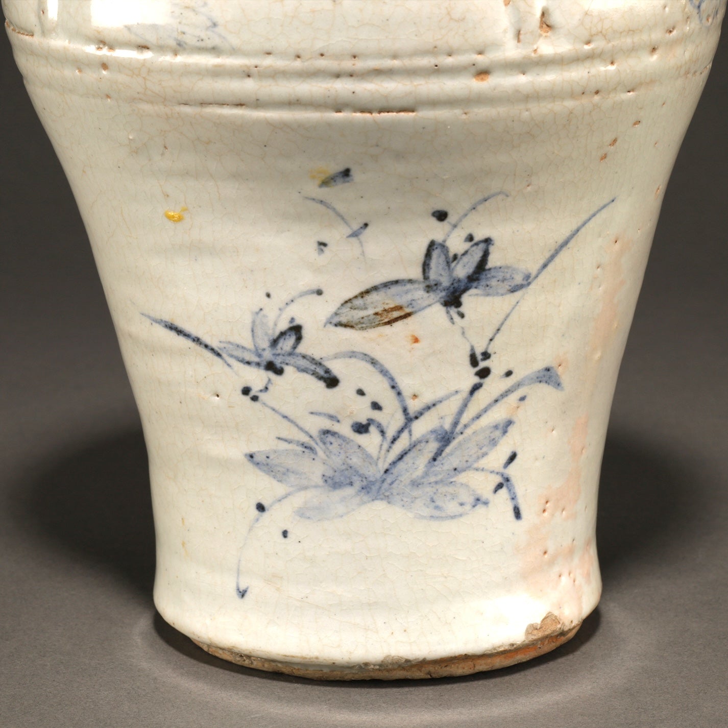 李朝青花辰砂草花文壷 [N0093]
