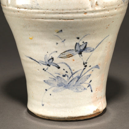李朝青花辰砂草花文壷 [N0093]