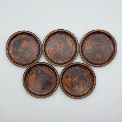 紅漆箔絵小盆 五客一組