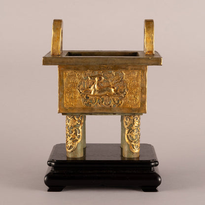 Jade Incense Burner with Bronze Decorations and Bird-and-Beast Design