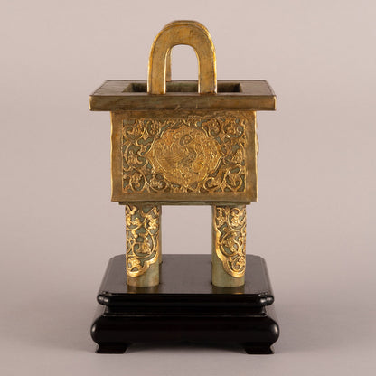 Jade Incense Burner with Bronze Decorations and Bird-and-Beast Design