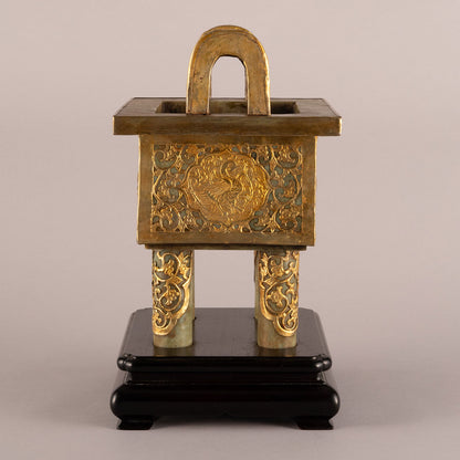 Jade Incense Burner with Bronze Decorations and Bird-and-Beast Design