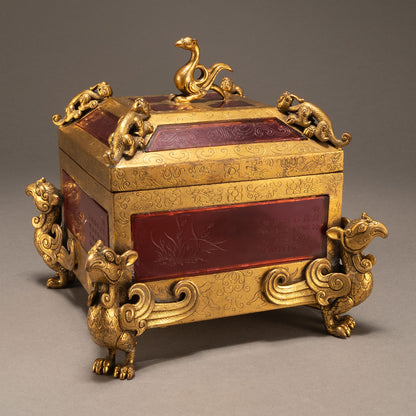 Gilt Bronze Covered Box Inlaid with Glass