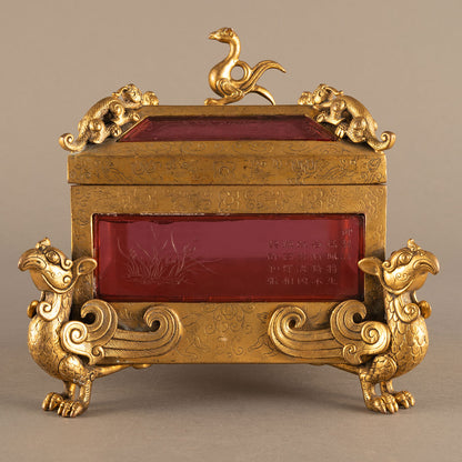 Gilt Bronze Covered Box Inlaid with Glass