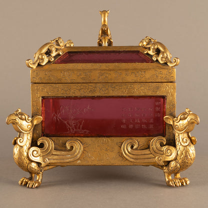 Gilt Bronze Covered Box Inlaid with Glass