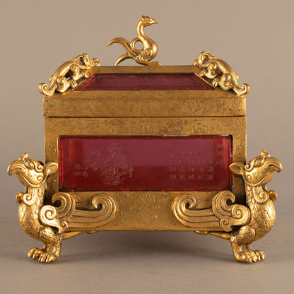 Gilt Bronze Covered Box Inlaid with Glass