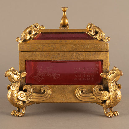 Gilt Bronze Covered Box Inlaid with Glass