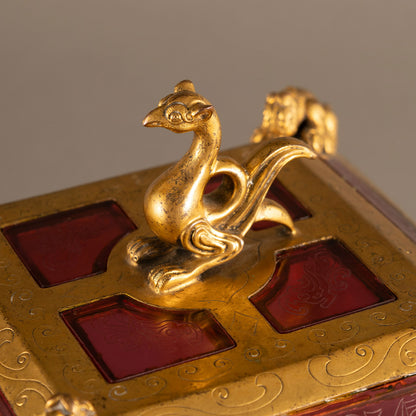 Gilt Bronze Covered Box Inlaid with Glass