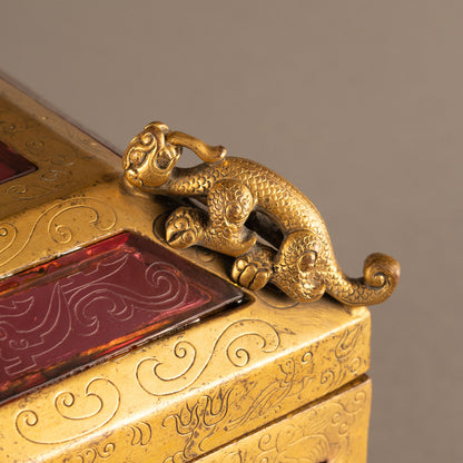 Gilt Bronze Covered Box Inlaid with Glass