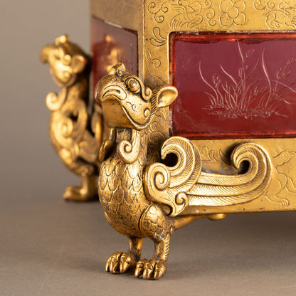 Gilt Bronze Covered Box Inlaid with Glass