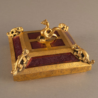 Gilt Bronze Covered Box Inlaid with Glass