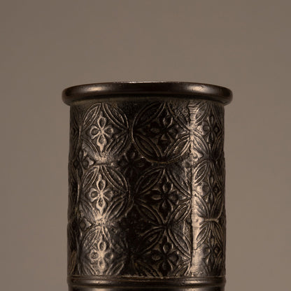Antique bronze straight-necked bottle with banana leaf pattern