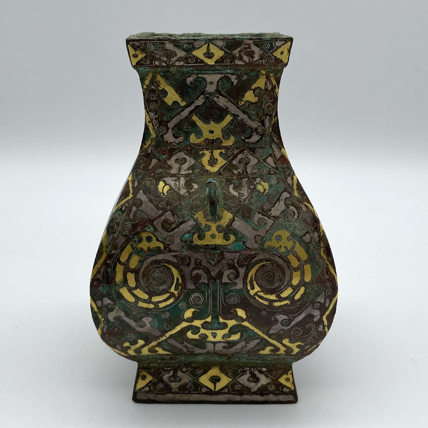 Gold and silver inlaid copper square vase