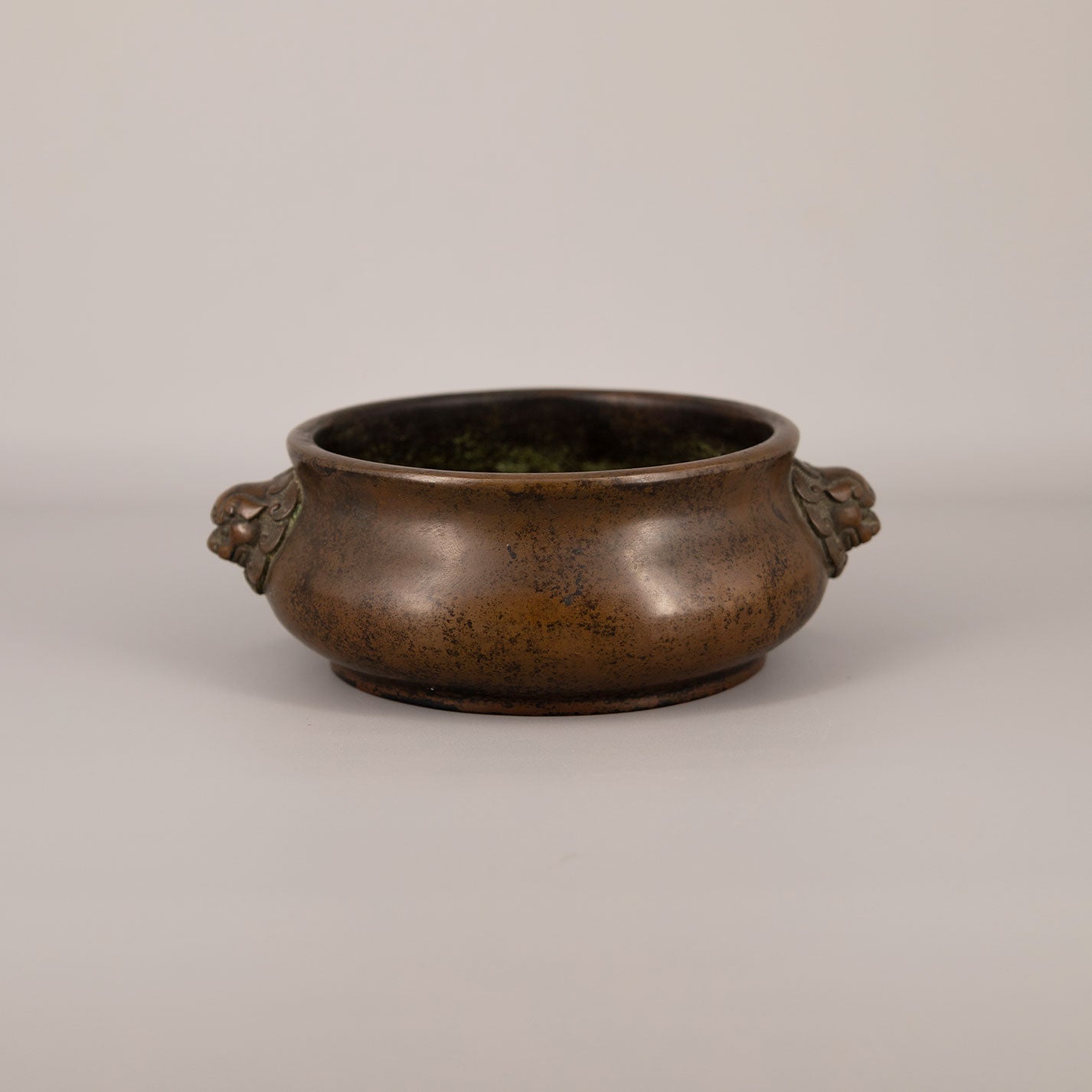 Old copper twin lion ear incense burner