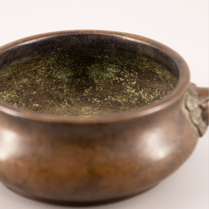 古銅雙獅耳香爐