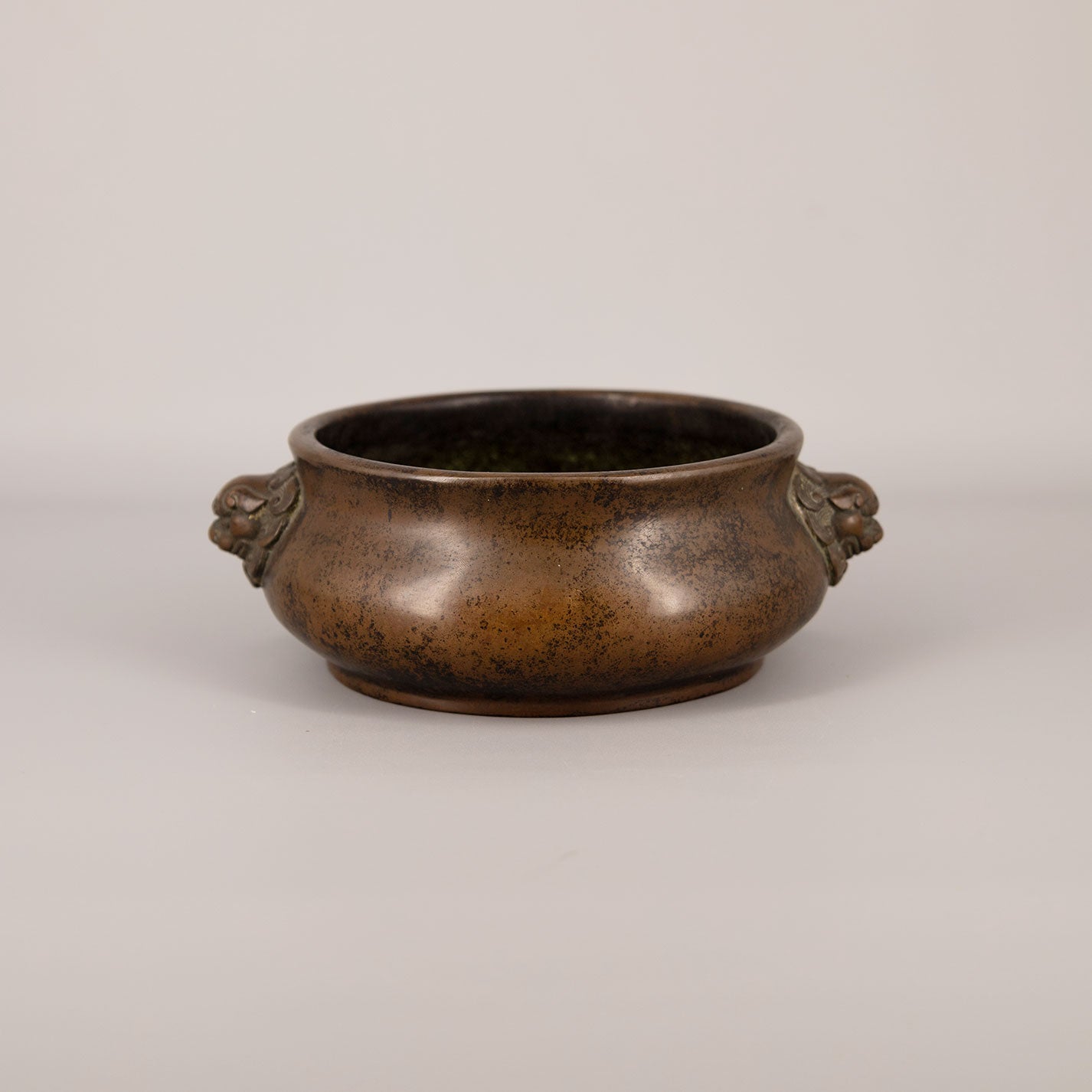 Old copper twin lion ear incense burner