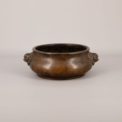 古銅雙獅耳香爐