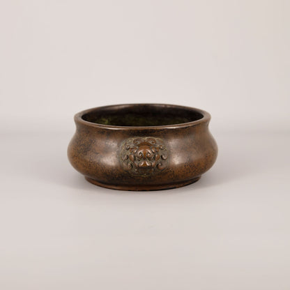 古銅雙獅耳香爐