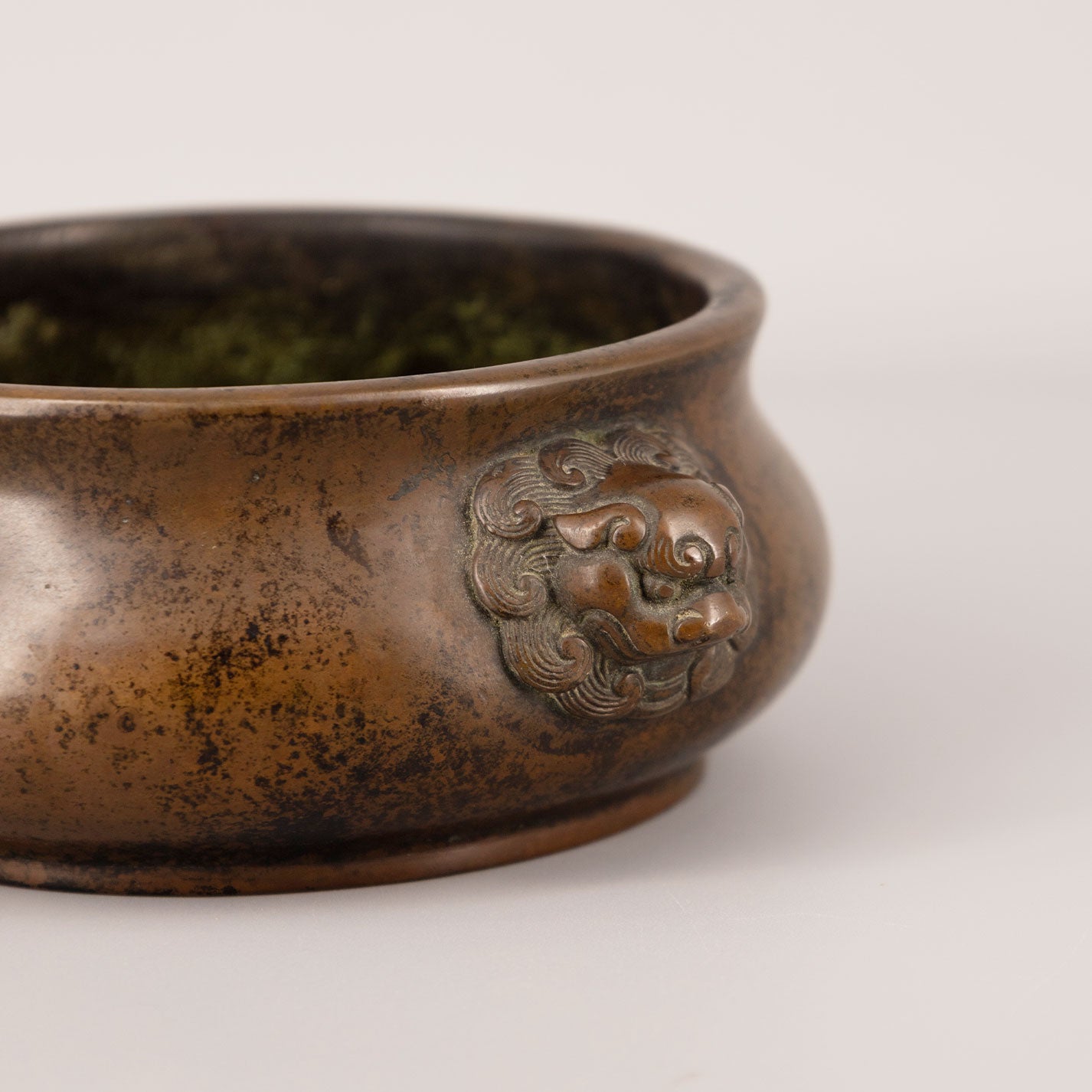 Old copper twin lion ear incense burner