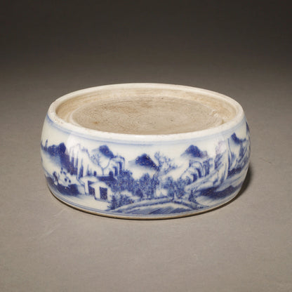 青花山水紋圓硯