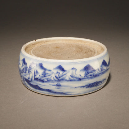 青花山水紋圓硯