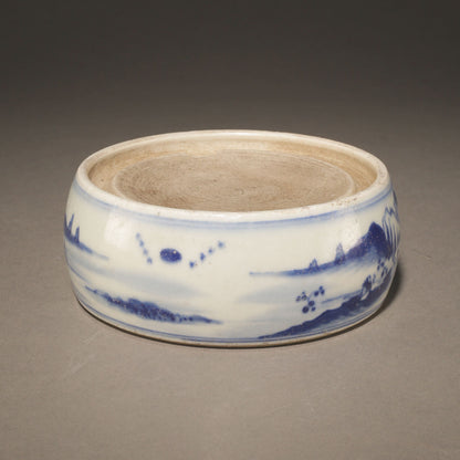 青花山水紋圓硯