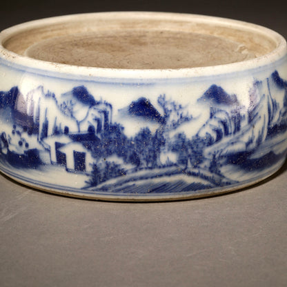 青花山水紋圓硯