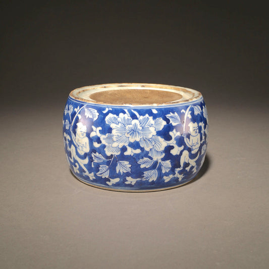 青花童子戲花圓硯