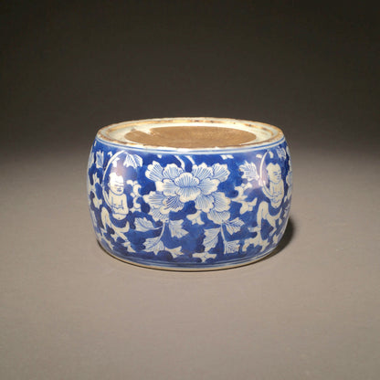 青花童子戲花圓硯