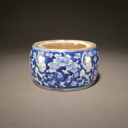 青花童子戲花圓硯