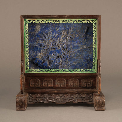 紅木嵌青金石硯屏