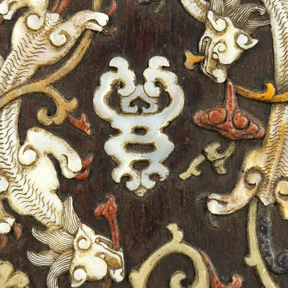 Double dragon wooden box with inlay
