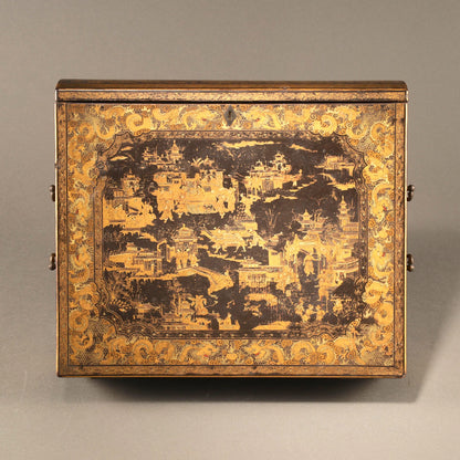 Black Lacquer Box with Gilt Decoration and Mother-of-Pearl Inlay