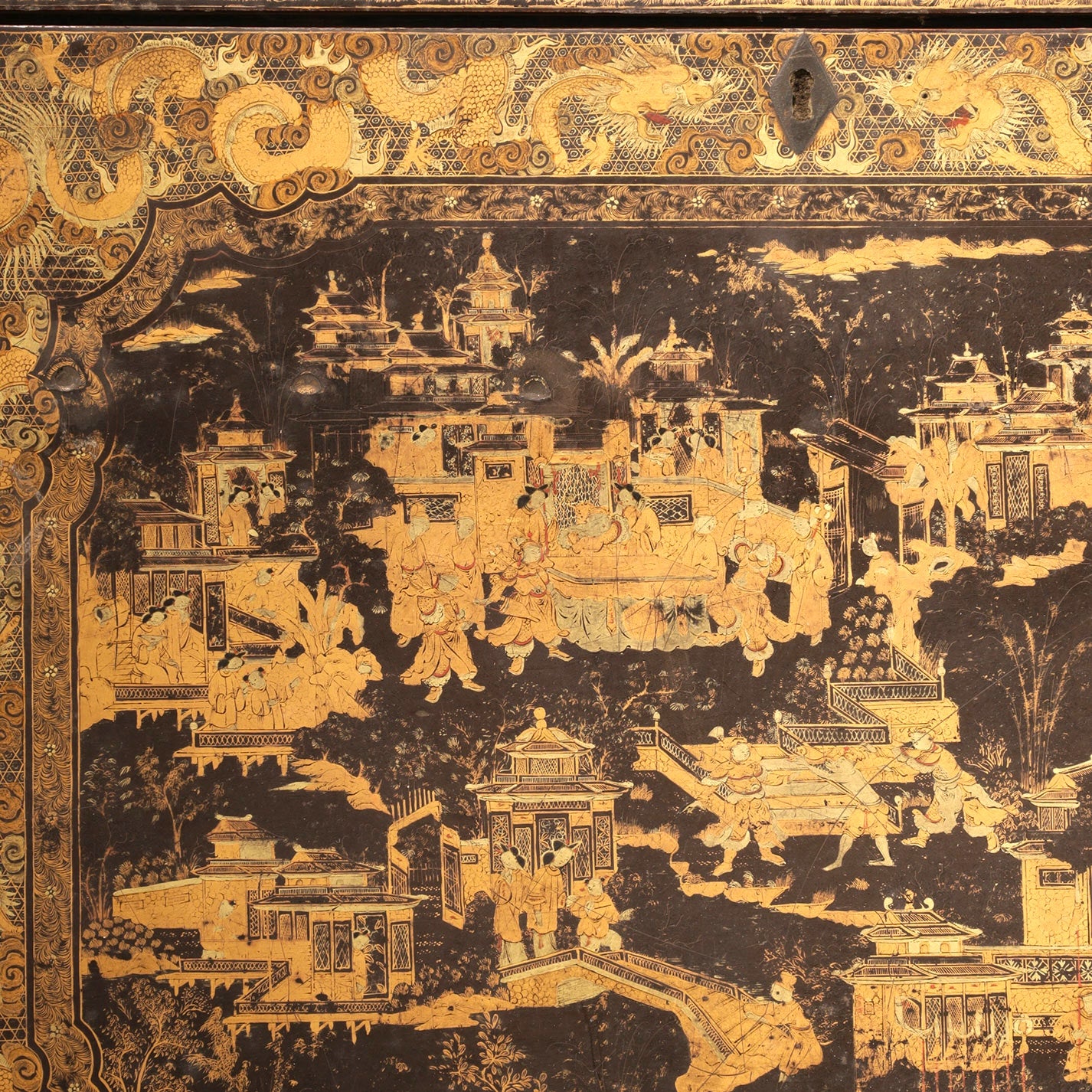 Black Lacquer Box with Gilt Decoration and Mother-of-Pearl Inlay