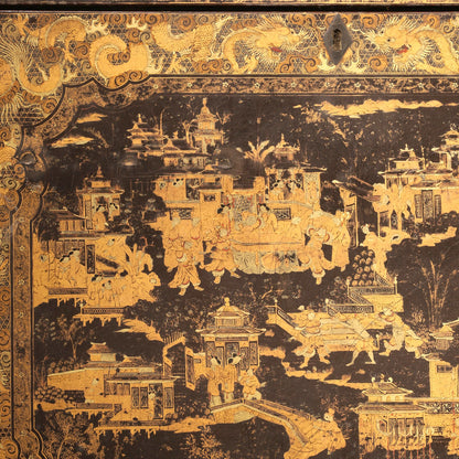 Black Lacquer Box with Gilt Decoration and Mother-of-Pearl Inlay