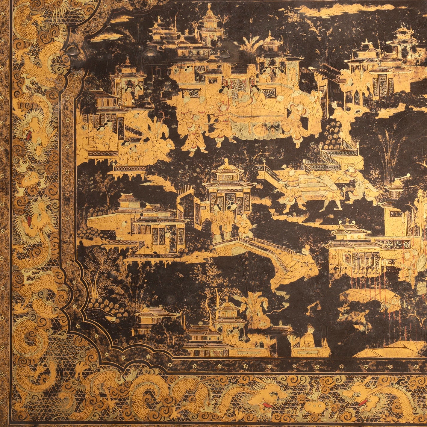 Black Lacquer Box with Gilt Decoration and Mother-of-Pearl Inlay