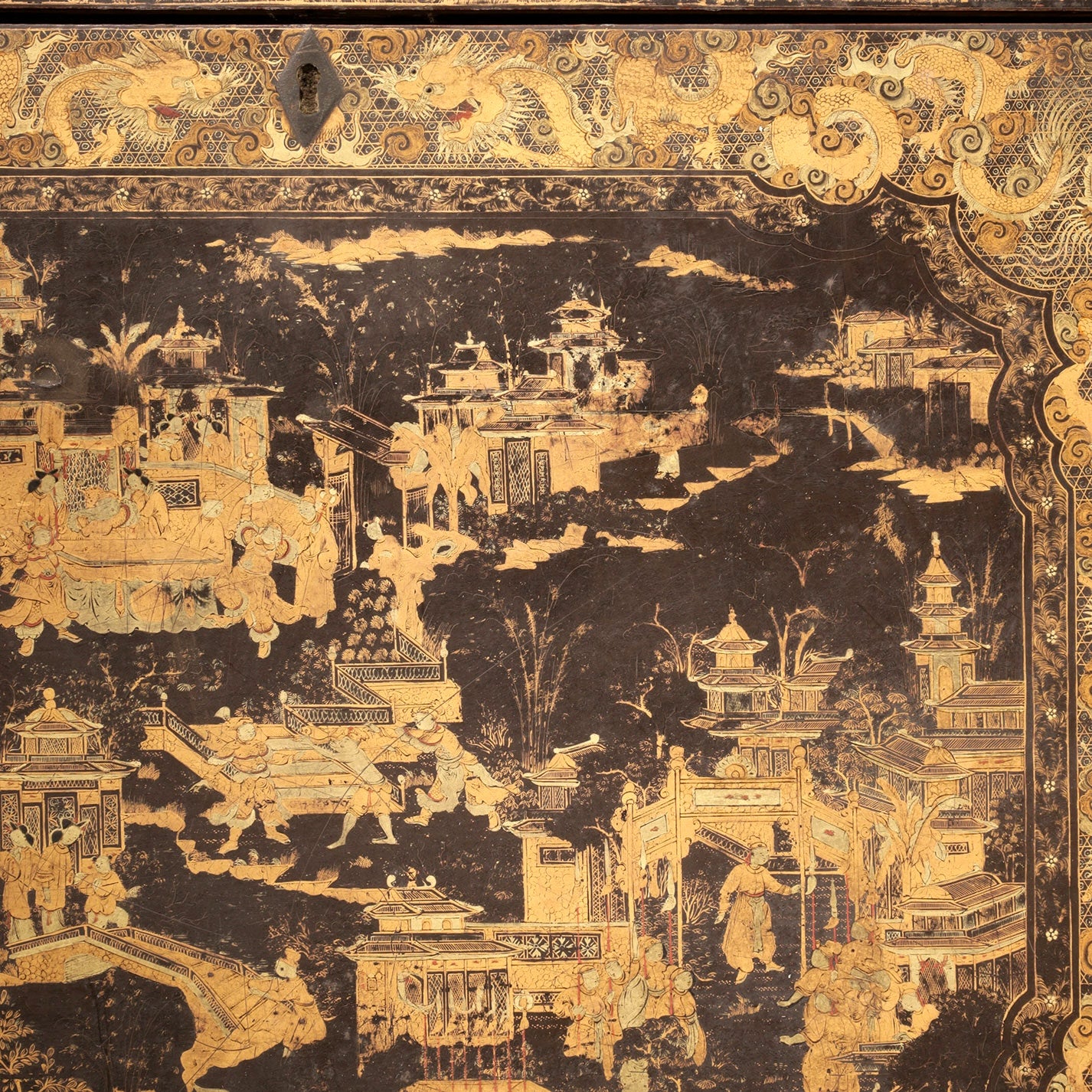 Black Lacquer Box with Gilt Decoration and Mother-of-Pearl Inlay