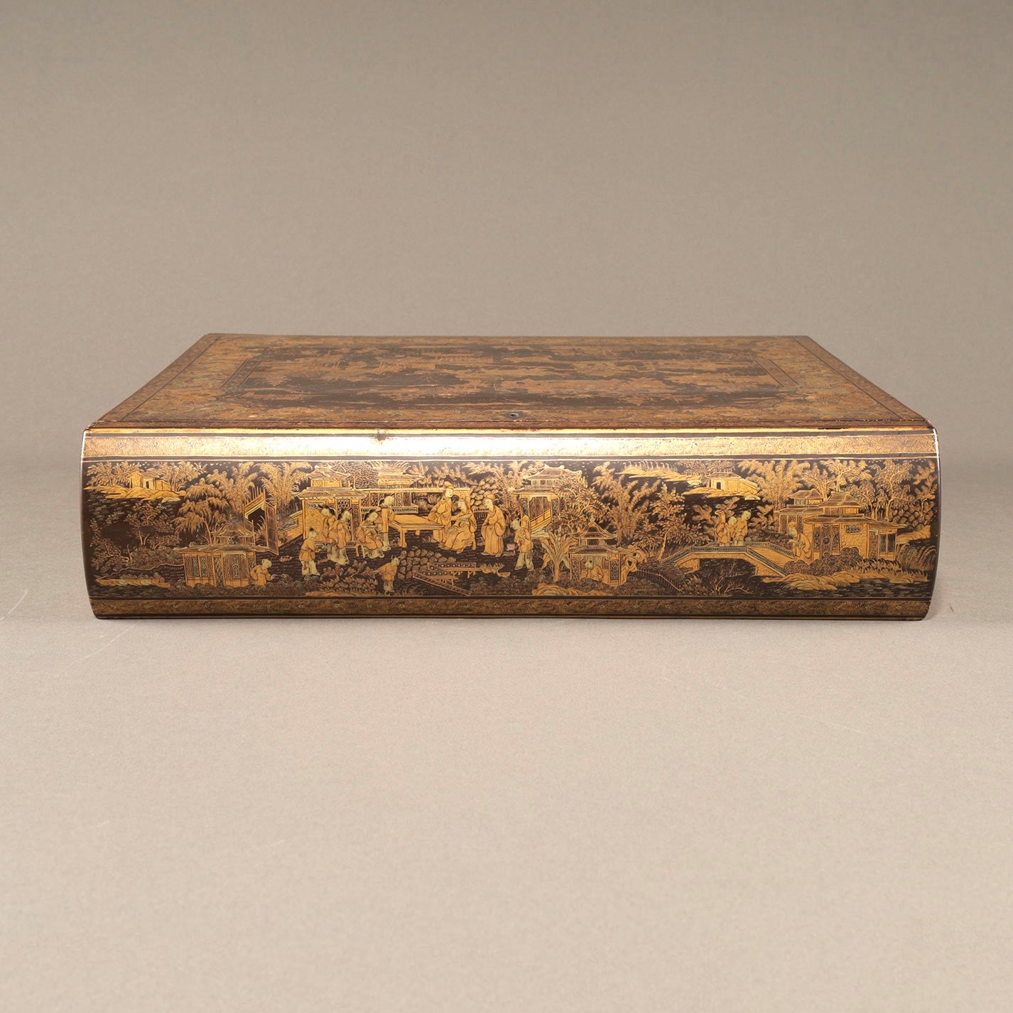 Black Lacquer Box with Gilt Decoration and Mother-of-Pearl Inlay