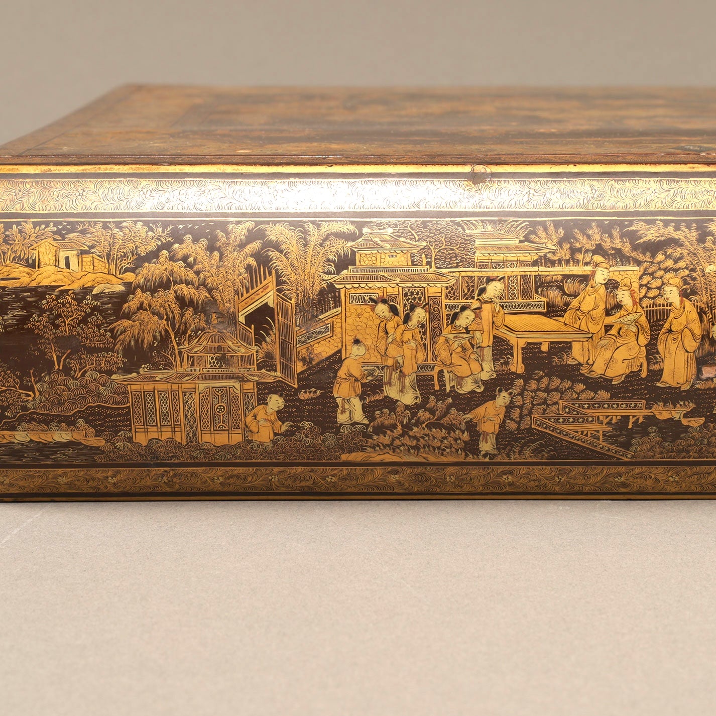Black Lacquer Box with Gilt Decoration and Mother-of-Pearl Inlay