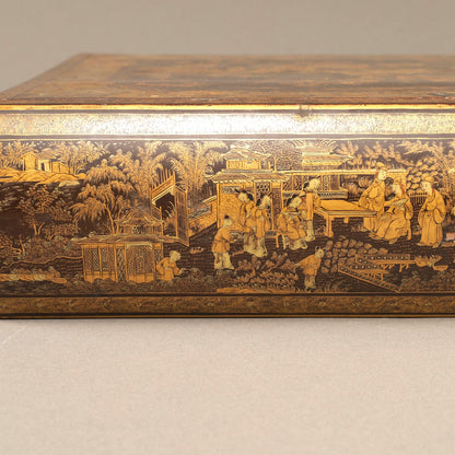 Black Lacquer Box with Gilt Decoration and Mother-of-Pearl Inlay