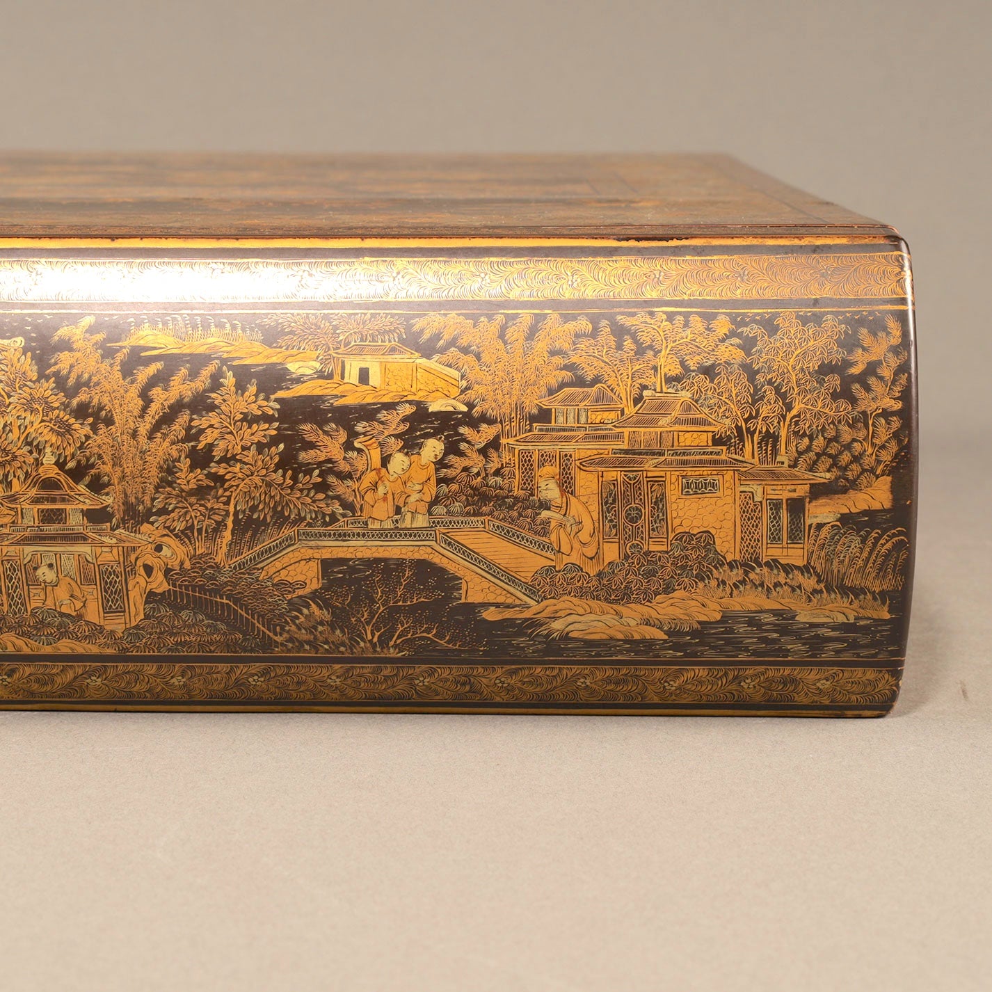 Black Lacquer Box with Gilt Decoration and Mother-of-Pearl Inlay