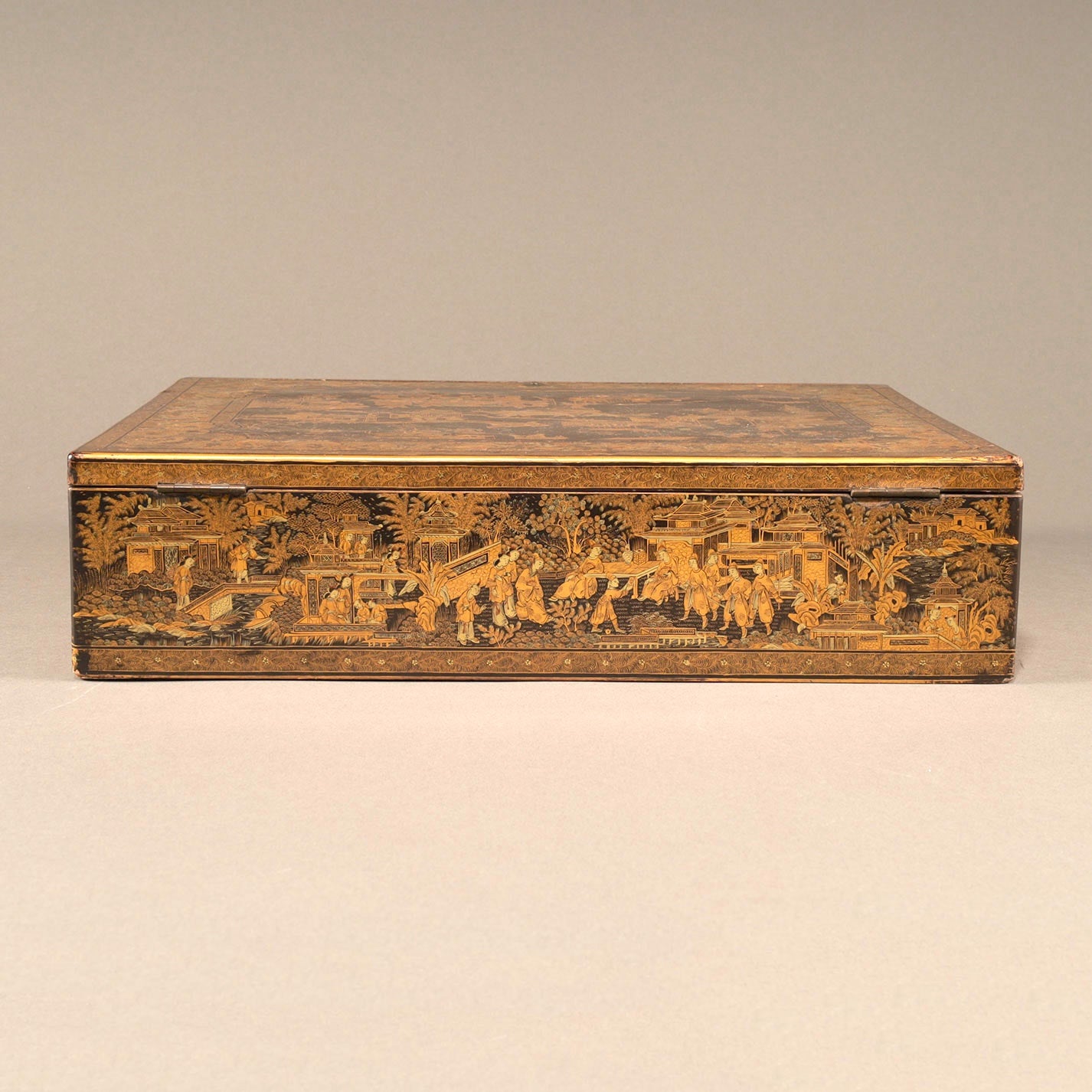 Black Lacquer Box with Gilt Decoration and Mother-of-Pearl Inlay